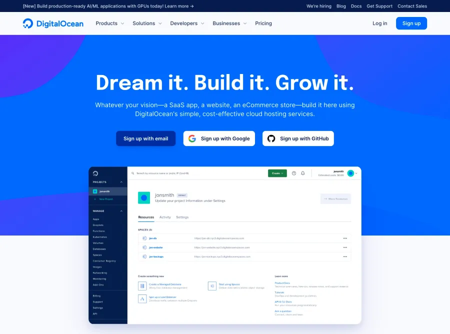 DigitalOcean latest homepage updated