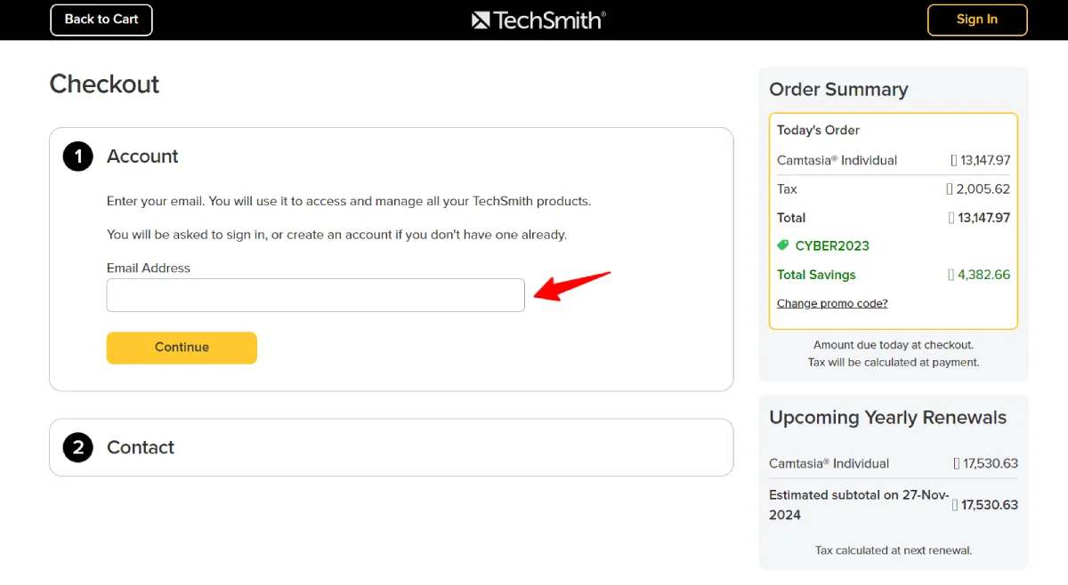 camtasia account creation