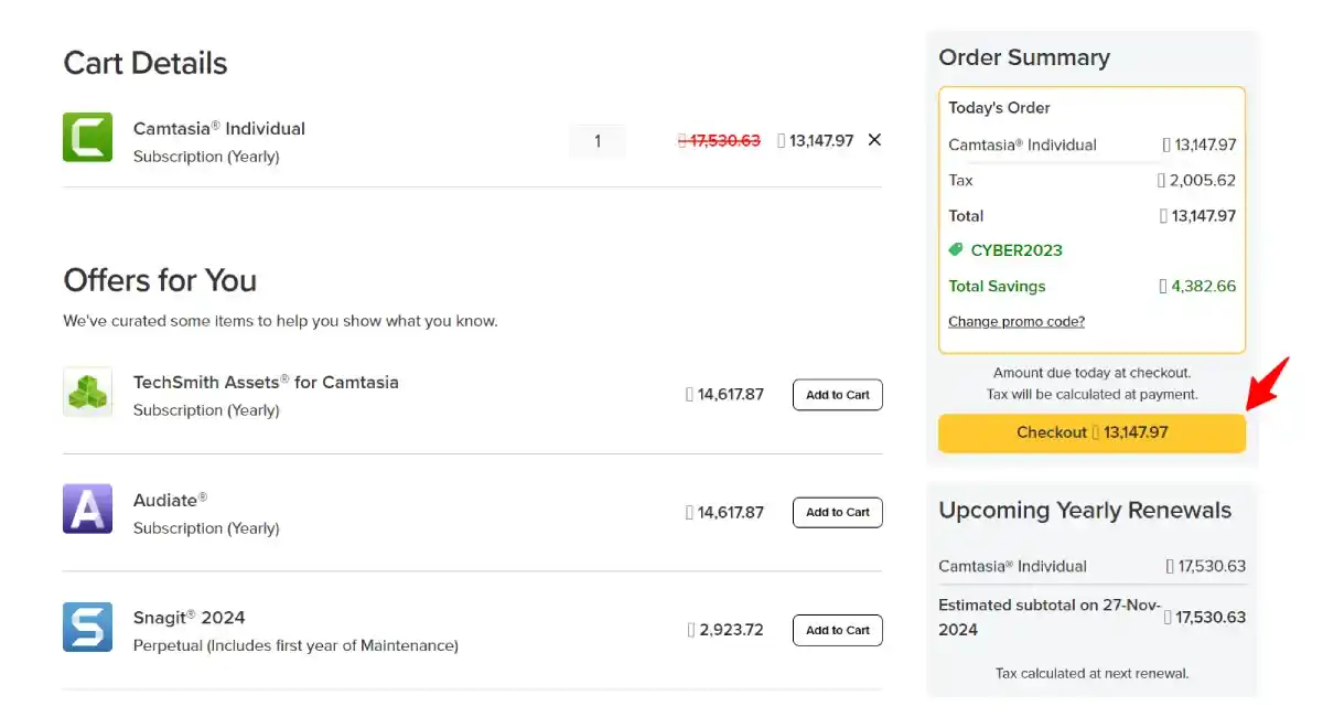 camtasia checkout